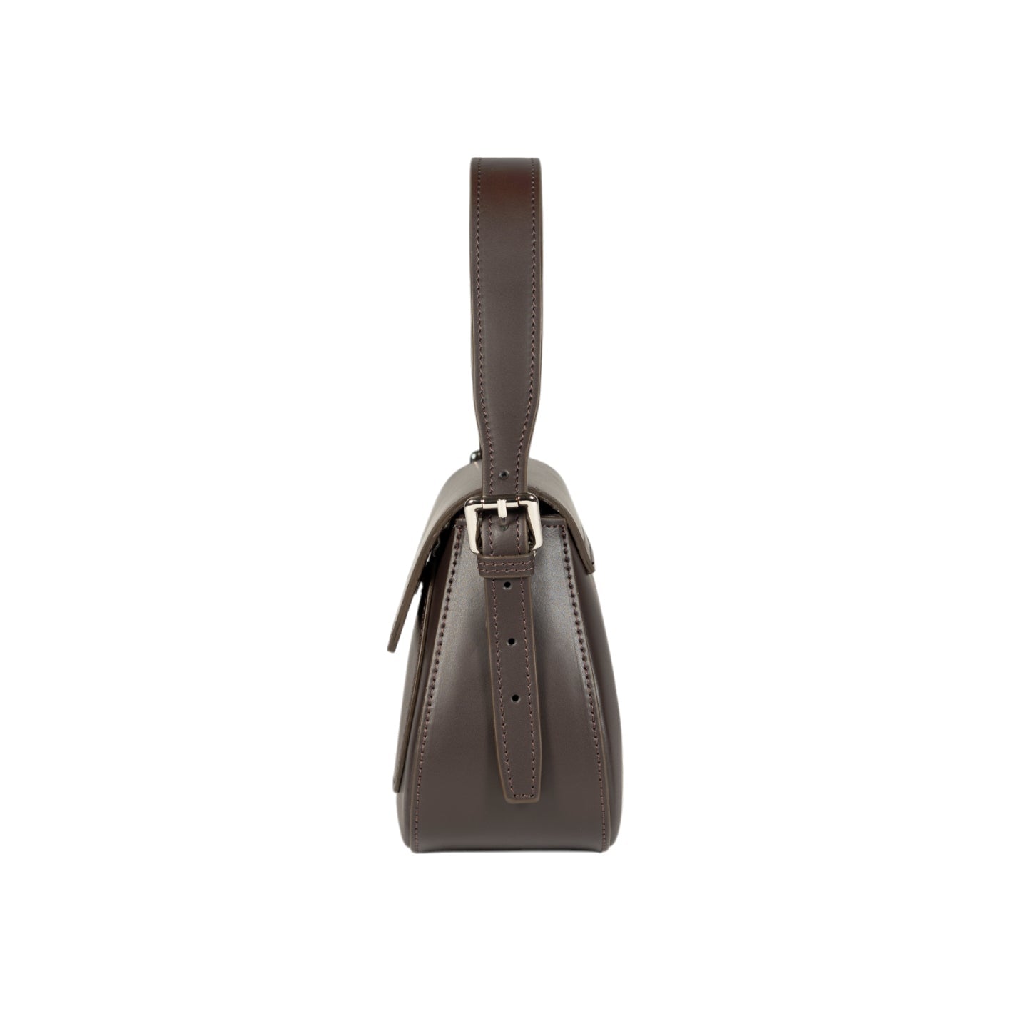 RB1030B | EMMA Women's Shoulder Bag with flap in Genuine Leather Made in Italy. Polished Silver metal hardware - Dark Head color - Dimensions: 24 x 18 x 9 cm + 14.5 (Handle light)