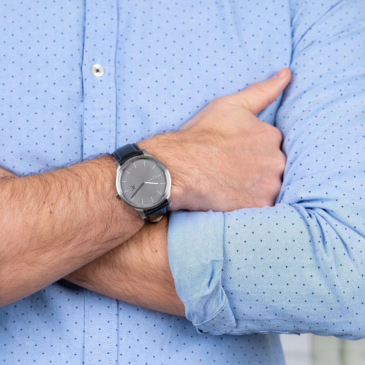 Pierre Cardin Men's Black Leather Watch, Gray Dial | Cba.4003