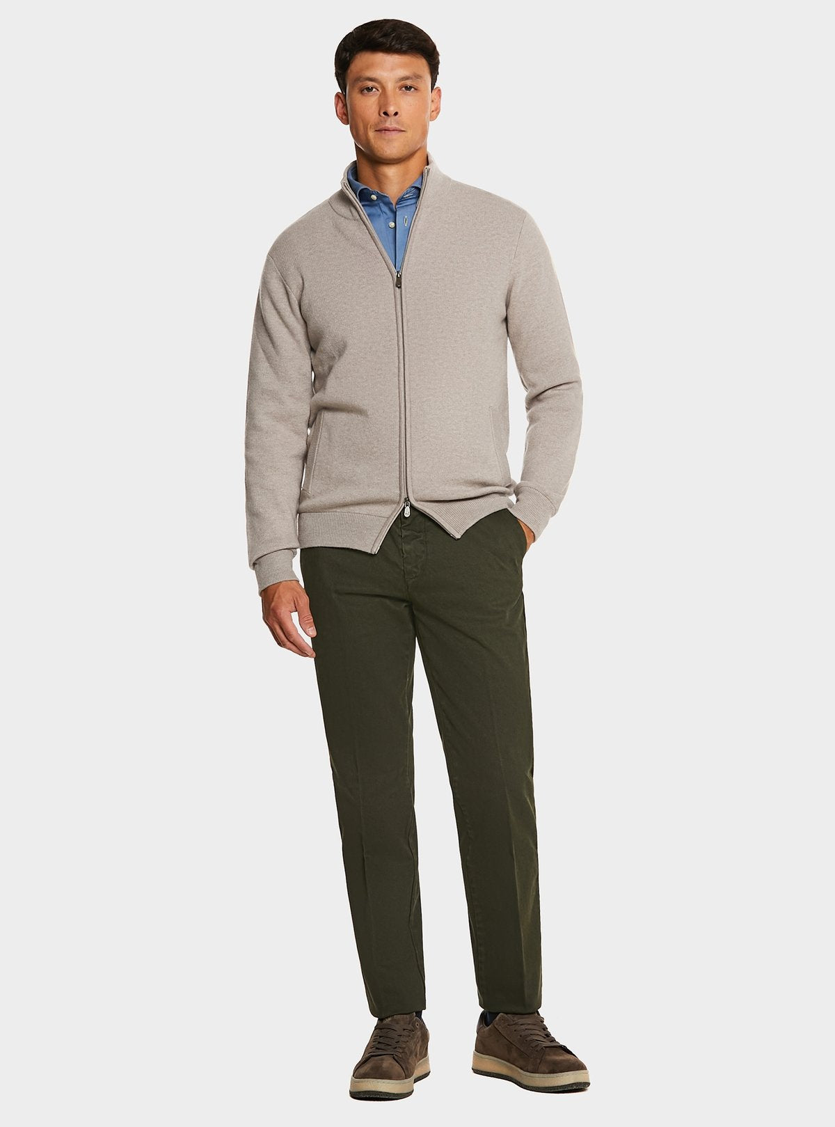 Pantalone tasca America in cotone stretch con microfantasia