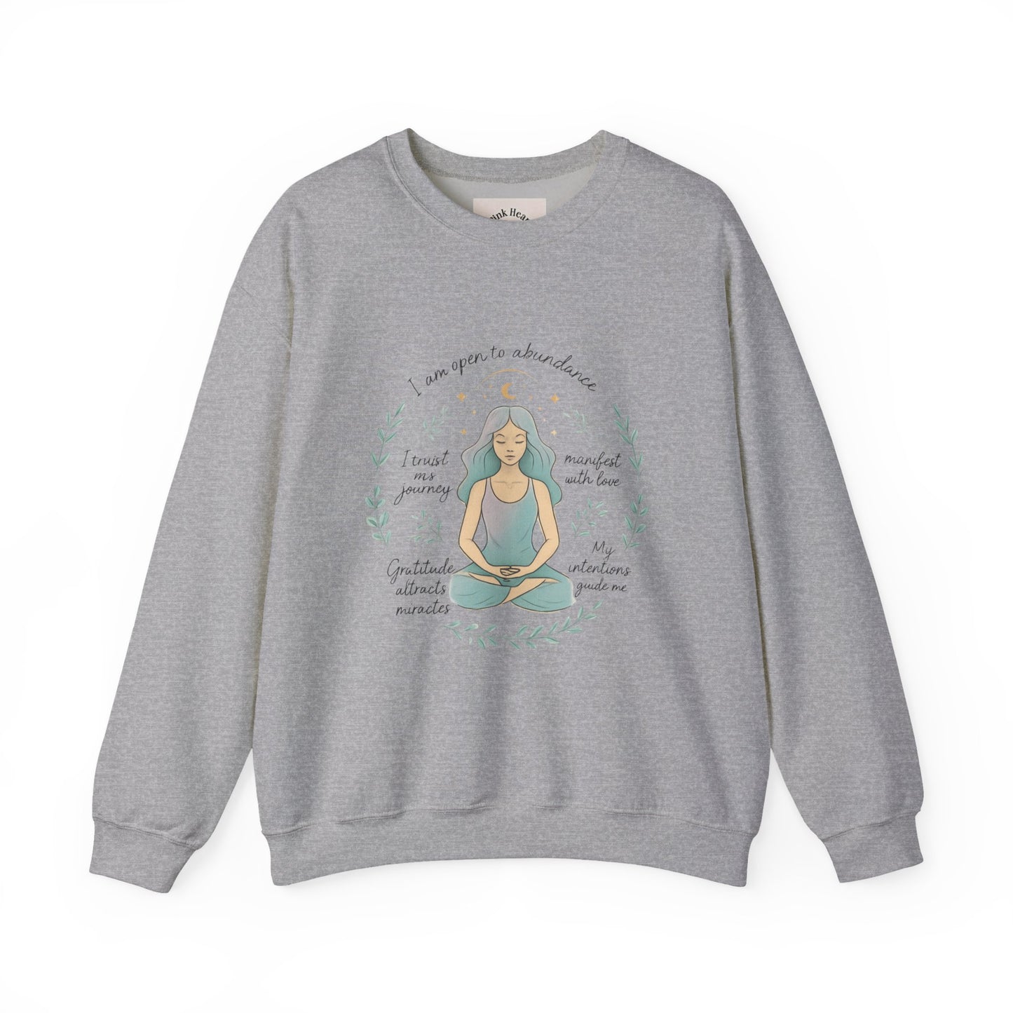 Meditation Girl Crewneck Sweatshirt — "I Am Open to Abundance" Mindfulness Yoga Pullover
