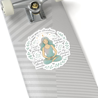 Meditation Affirmation Sticker — 'I Am Open to Abundance' Inspirational Kiss-Cut Sticker