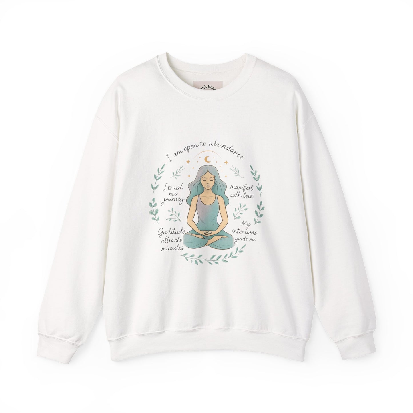 Meditation Girl Crewneck Sweatshirt — "I Am Open to Abundance" Mindfulness Yoga Pullover