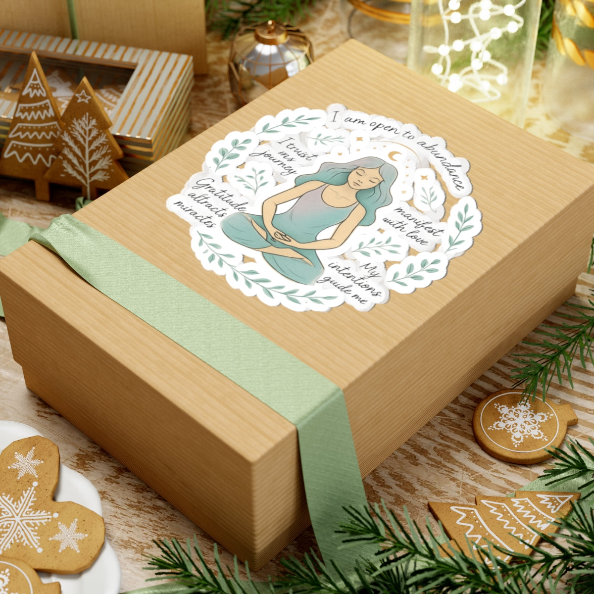 Meditation Affirmation Sticker — 'I Am Open to Abundance' Inspirational Kiss-Cut Sticker