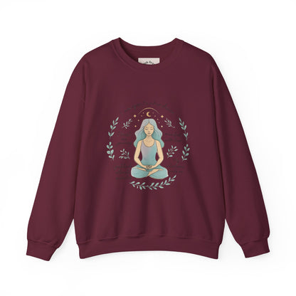 Meditation Girl Crewneck Sweatshirt — "I Am Open to Abundance" Mindfulness Yoga Pullover