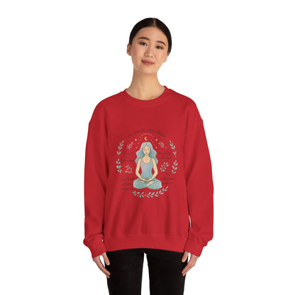Meditation Girl Crewneck Sweatshirt — "I Am Open to Abundance" Mindfulness Yoga Pullover