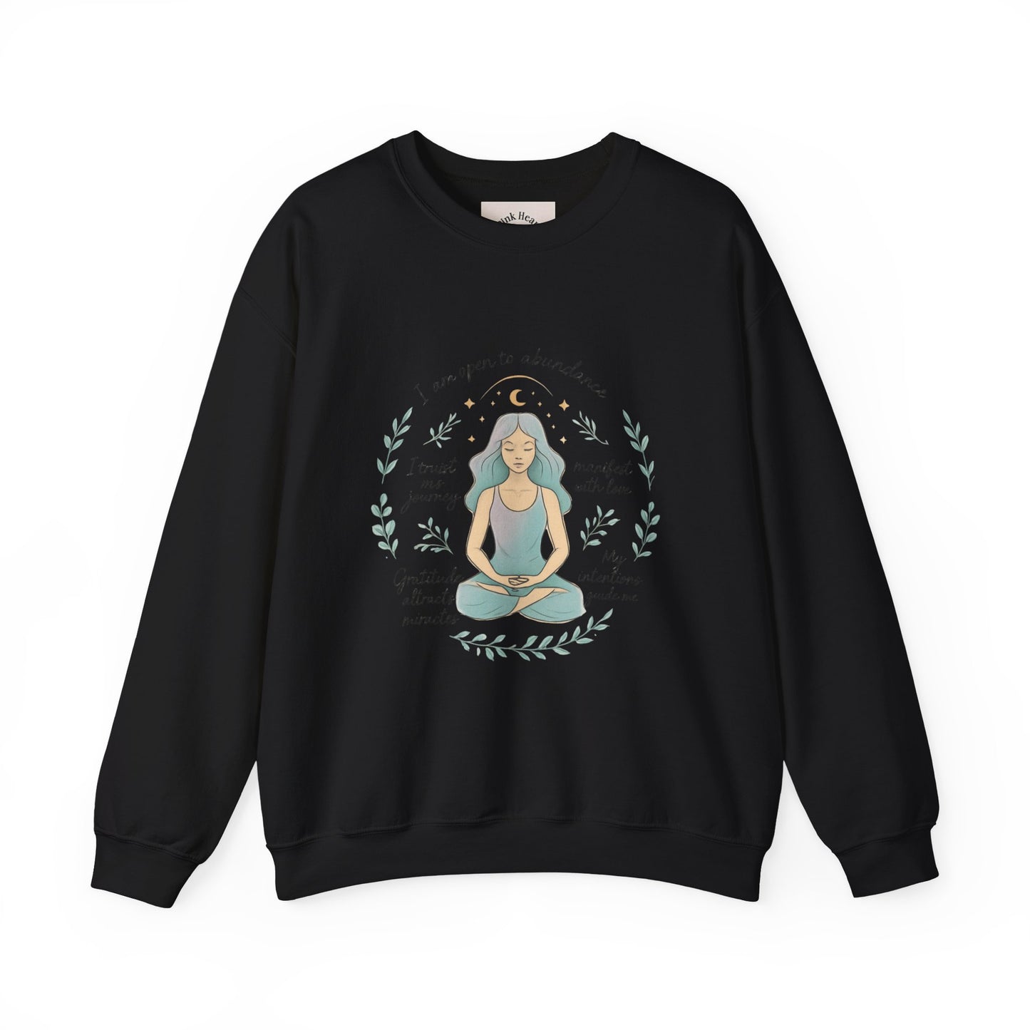 Meditation Girl Crewneck Sweatshirt — "I Am Open to Abundance" Mindfulness Yoga Pullover