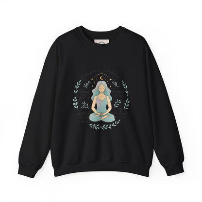 Meditation Girl Crewneck Sweatshirt — "I Am Open to Abundance" Mindfulness Yoga Pullover