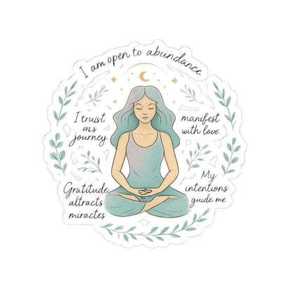 Meditation Affirmation Sticker — 'I Am Open to Abundance' Inspirational Kiss-Cut Sticker