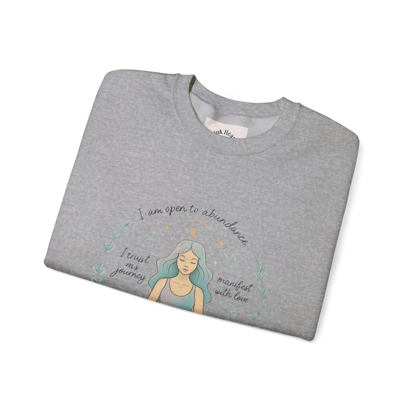 Meditation Girl Crewneck Sweatshirt — "I Am Open to Abundance" Mindfulness Yoga Pullover