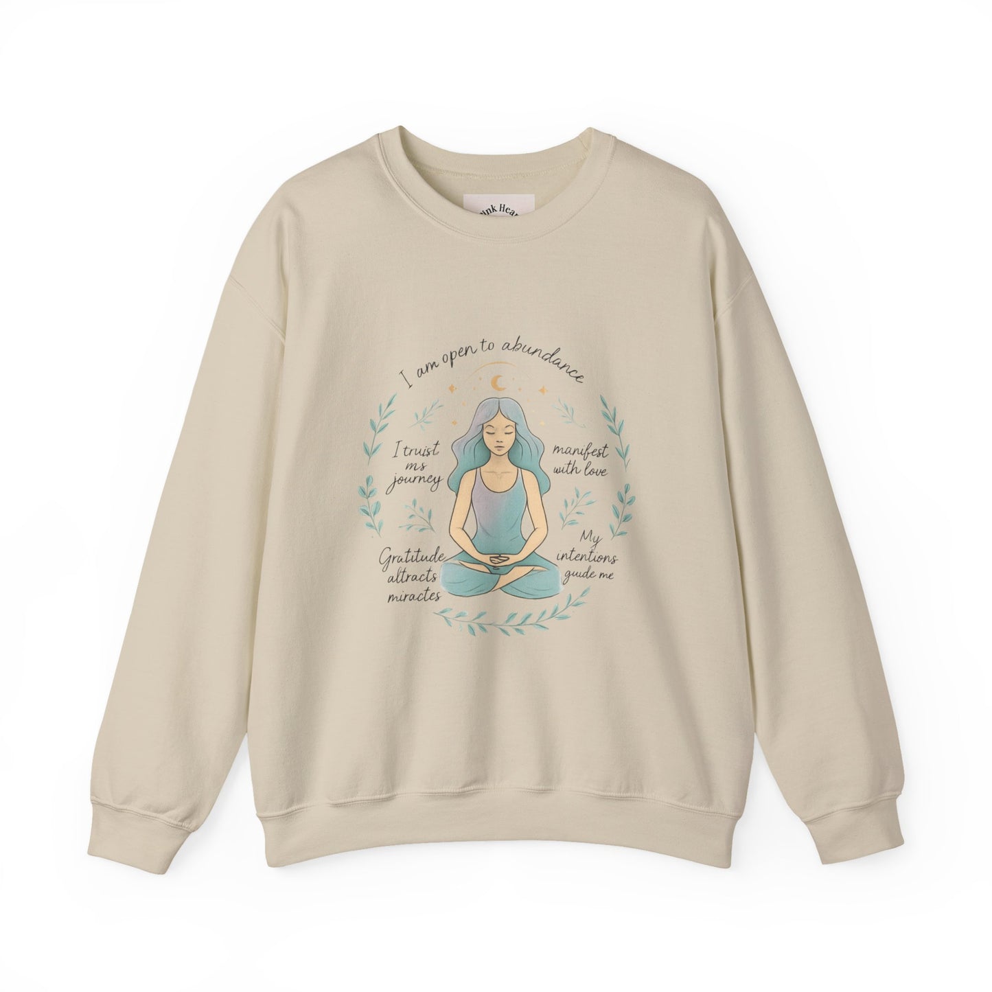 Meditation Girl Crewneck Sweatshirt — "I Am Open to Abundance" Mindfulness Yoga Pullover