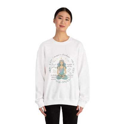 Meditation Girl Crewneck Sweatshirt — "I Am Open to Abundance" Mindfulness Yoga Pullover
