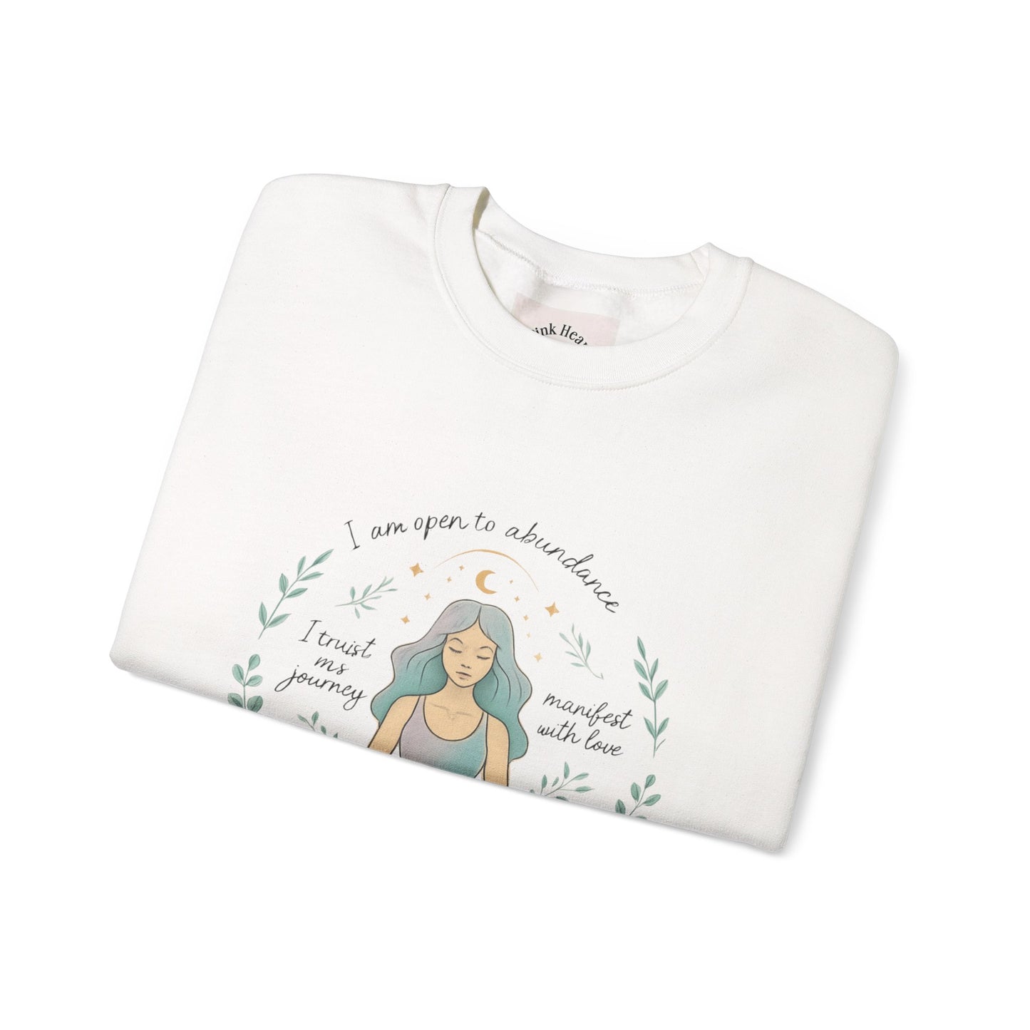 Meditation Girl Crewneck Sweatshirt — "I Am Open to Abundance" Mindfulness Yoga Pullover