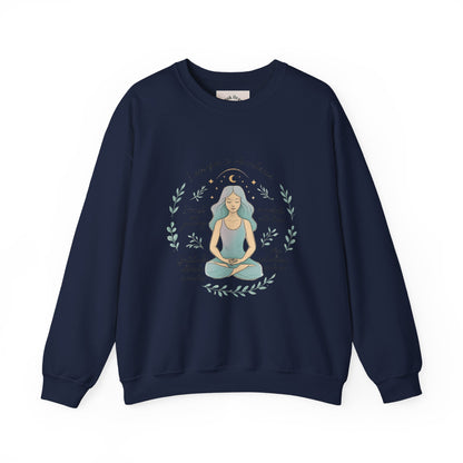 Meditation Girl Crewneck Sweatshirt — "I Am Open to Abundance" Mindfulness Yoga Pullover