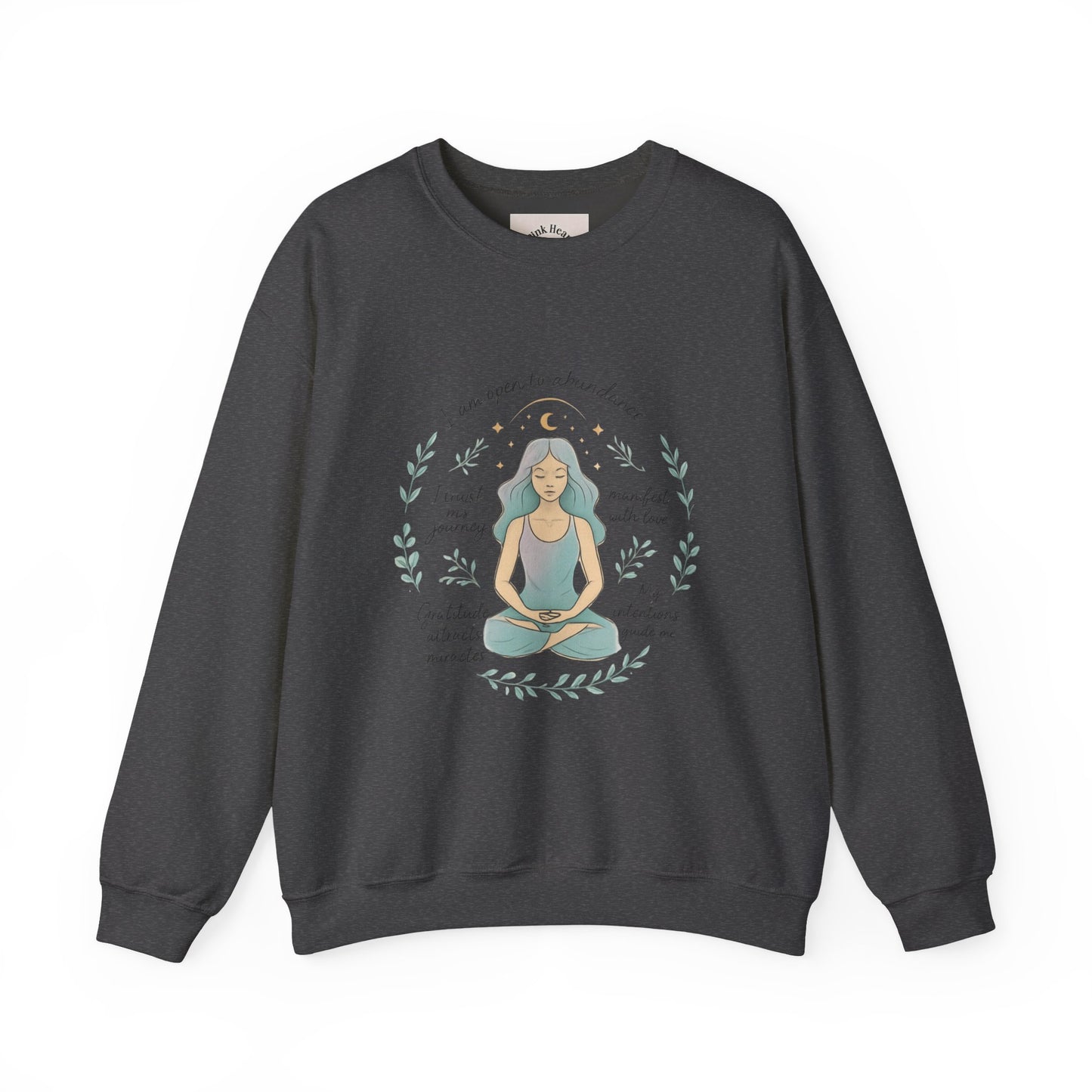 Meditation Girl Crewneck Sweatshirt — "I Am Open to Abundance" Mindfulness Yoga Pullover