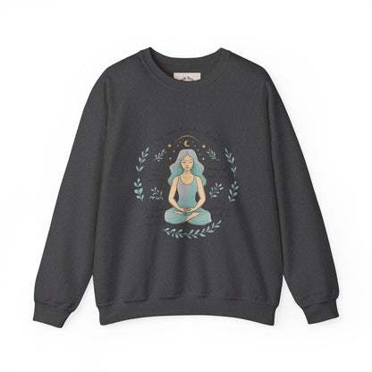 Meditation Girl Crewneck Sweatshirt — "I Am Open to Abundance" Mindfulness Yoga Pullover