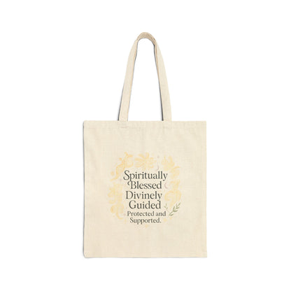 Spiritually Blessed Cotton Tote Bag — "Spiritually Blessed, Divinely Guided" Inspirational Canvas Tote