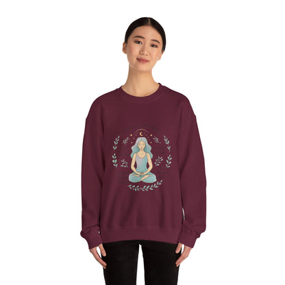 Meditation Girl Crewneck Sweatshirt — "I Am Open to Abundance" Mindfulness Yoga Pullover