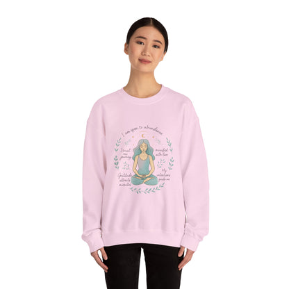 Meditation Girl Crewneck Sweatshirt — "I Am Open to Abundance" Mindfulness Yoga Pullover