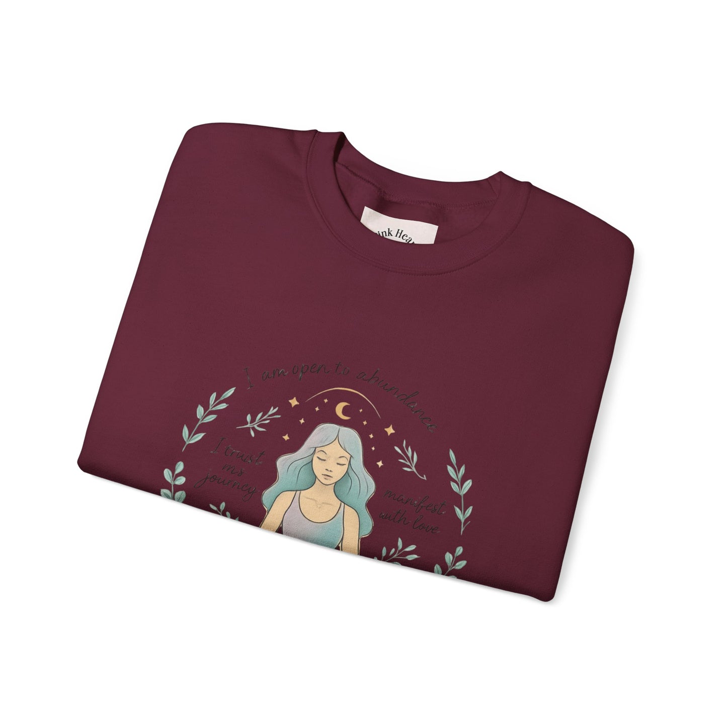 Meditation Girl Crewneck Sweatshirt — "I Am Open to Abundance" Mindfulness Yoga Pullover