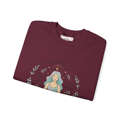 Meditation Girl Crewneck Sweatshirt — "I Am Open to Abundance" Mindfulness Yoga Pullover