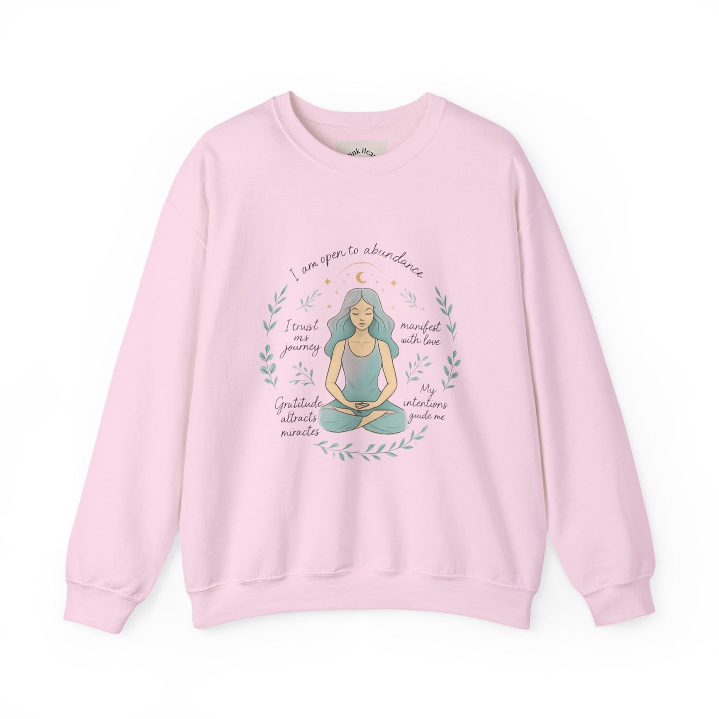Meditation Girl Crewneck Sweatshirt — "I Am Open to Abundance" Mindfulness Yoga Pullover
