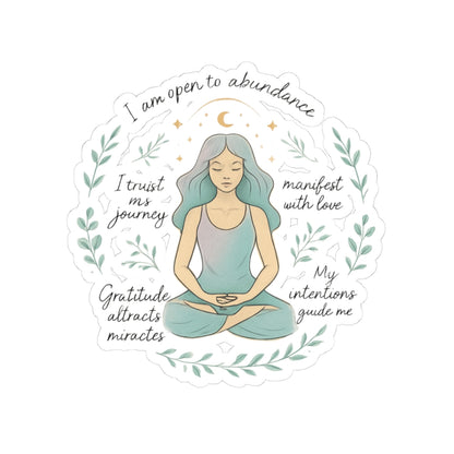 Meditation Affirmation Sticker — 'I Am Open to Abundance' Inspirational Kiss-Cut Sticker