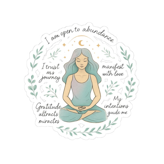 Meditation Affirmation Sticker — 'I Am Open to Abundance' Inspirational Kiss-Cut Sticker