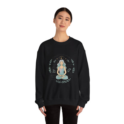Meditation Girl Crewneck Sweatshirt — "I Am Open to Abundance" Mindfulness Yoga Pullover