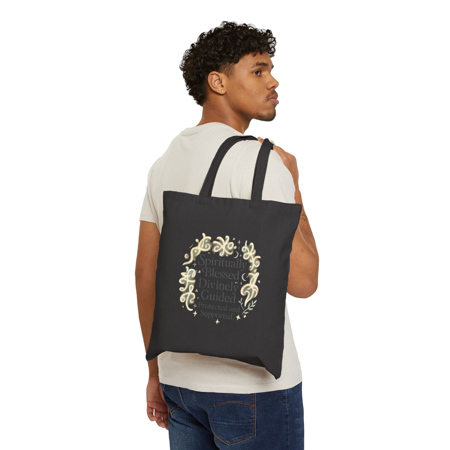 Spiritually Blessed Cotton Tote Bag — "Spiritually Blessed, Divinely Guided" Inspirational Canvas Tote