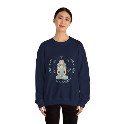 Meditation Girl Crewneck Sweatshirt — "I Am Open to Abundance" Mindfulness Yoga Pullover