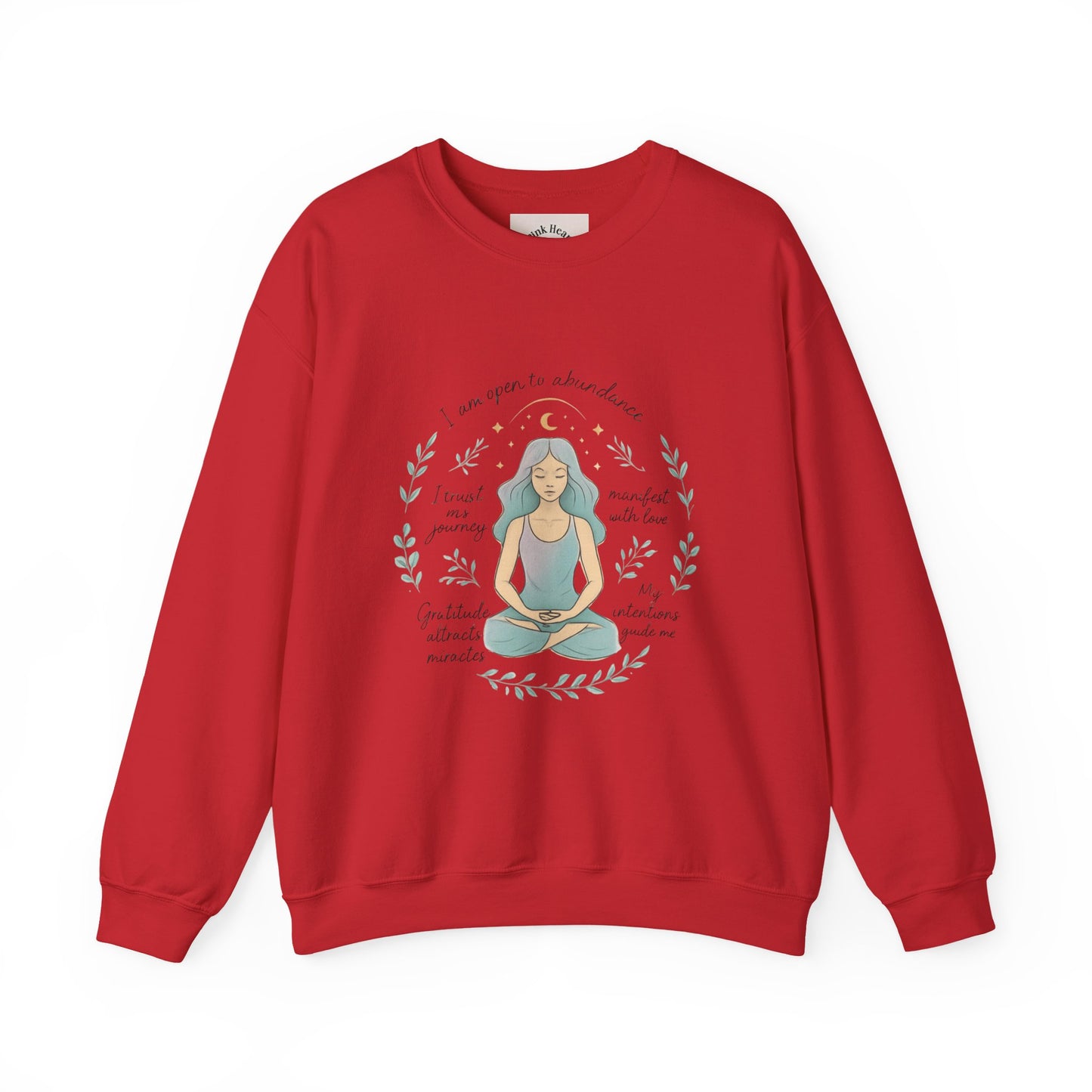Meditation Girl Crewneck Sweatshirt — "I Am Open to Abundance" Mindfulness Yoga Pullover