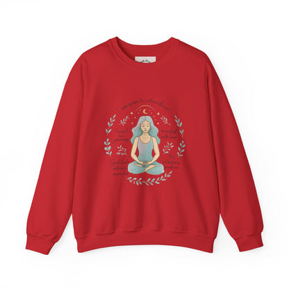 Meditation Girl Crewneck Sweatshirt — "I Am Open to Abundance" Mindfulness Yoga Pullover