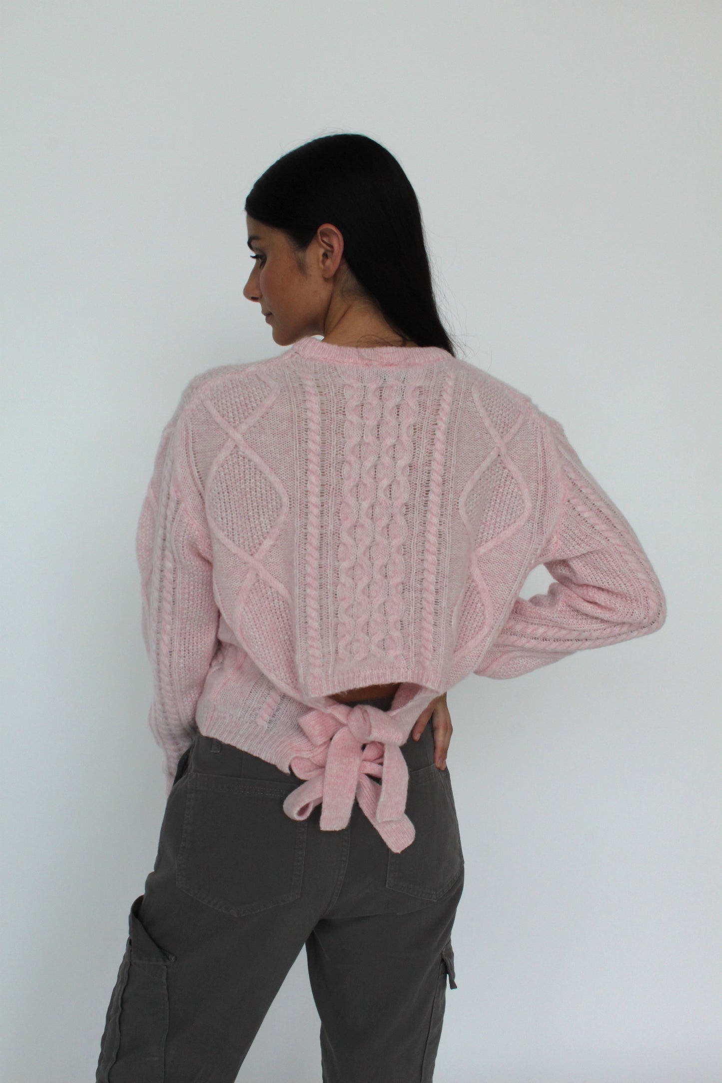 Girocollo a trecce con fiocchi in Lana Merinos - Celeste