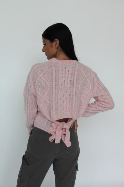 Girocollo a trecce con fiocchi in Lana Merinos - Celeste