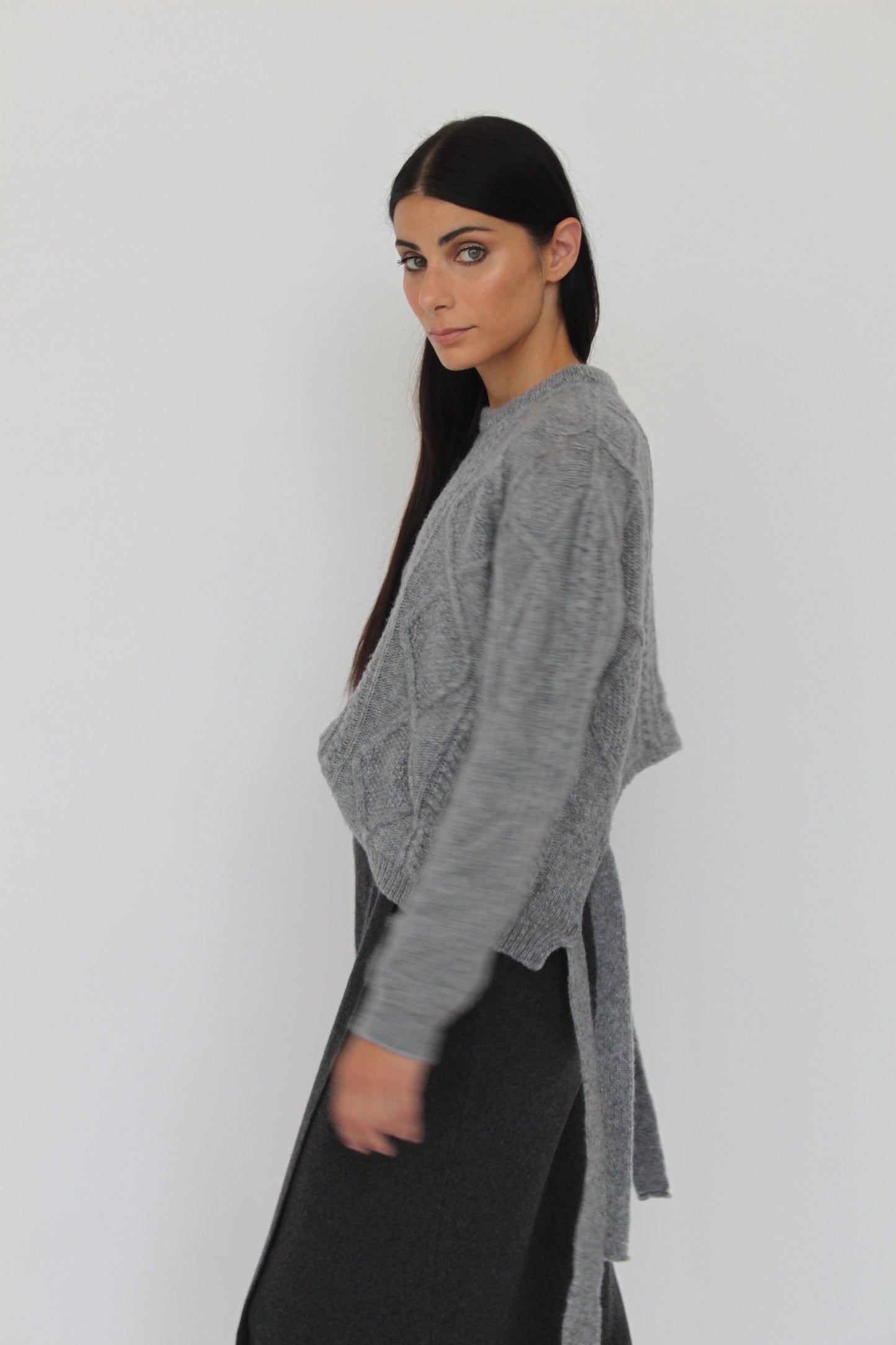 Girocollo a trecce con fiocchi in Lana Merinos - Celeste