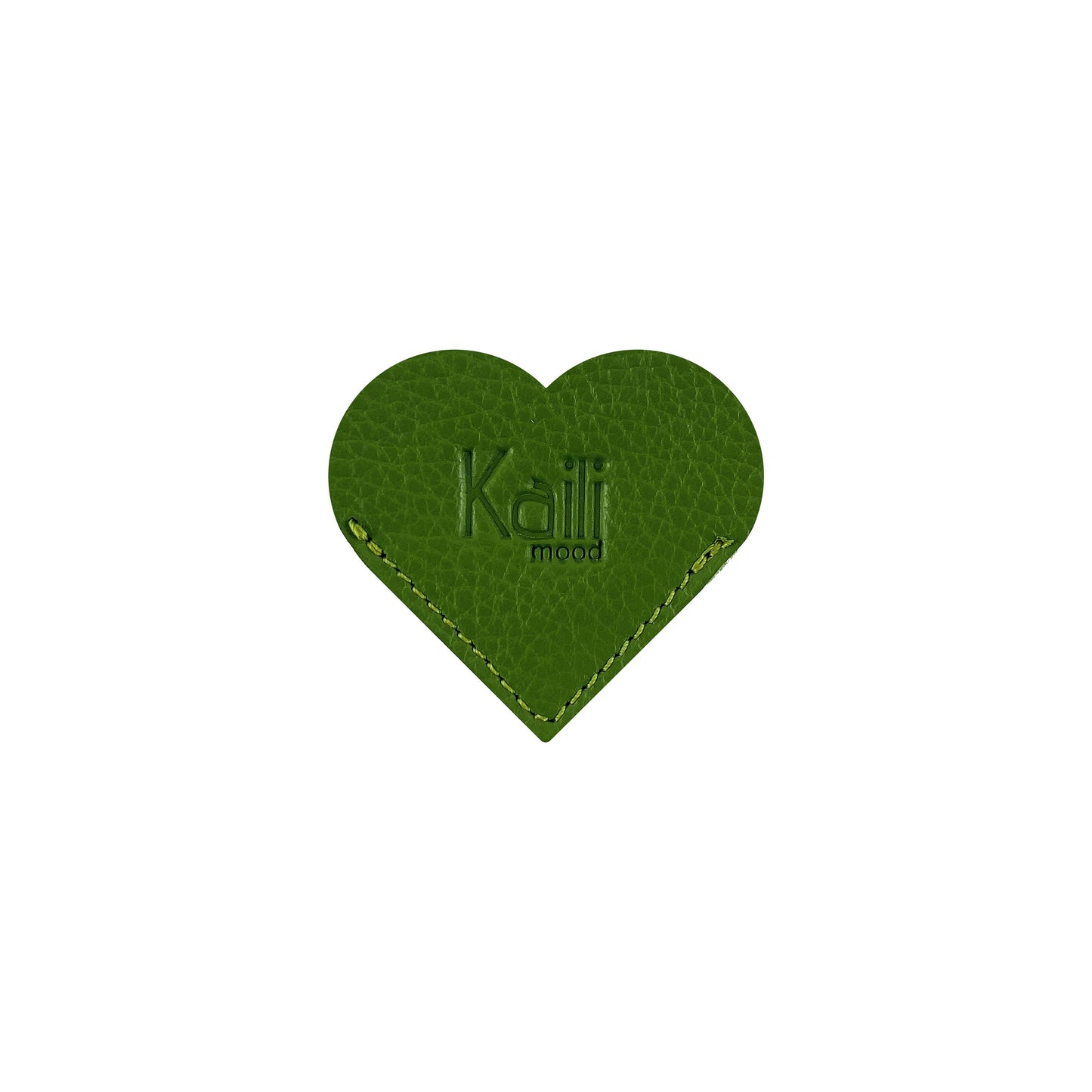 K0038EB | Made in Italy Heart Bookmark in Genuine Full Grain Leather, dollar grain - Green color - Size: 6 x 5.5 x 0.5 cm - Package: Rigid bottom/cover Gift Box