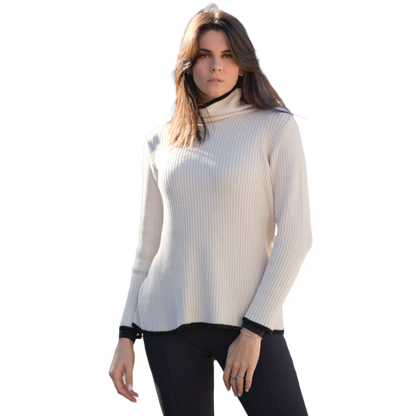 Women's Ribbed Turtleneck Sweater in Extrafine Merino Wool