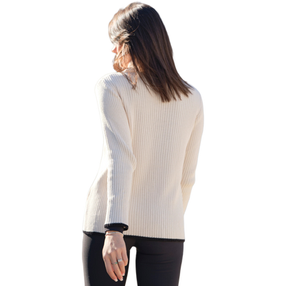 Women's Ribbed Turtleneck Sweater in Extrafine Merino Wool
