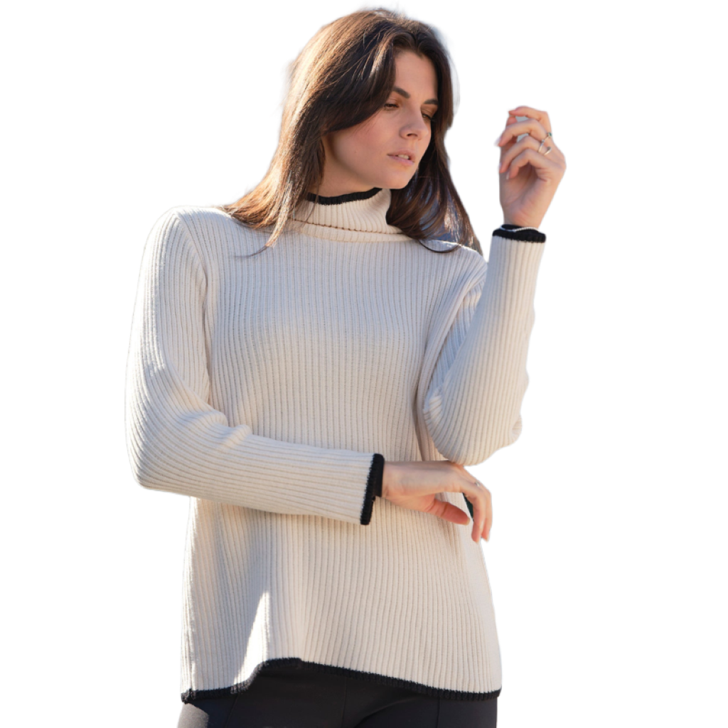 Women's Ribbed Turtleneck Sweater in Extrafine Merino Wool