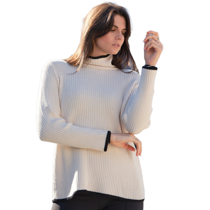 Women's Ribbed Turtleneck Sweater in Extrafine Merino Wool