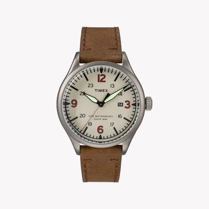 Timex Men's Brown Leather Watch, Off White Dial | Tw2r38600