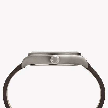 Timex Men's Brown Leather Watch, Off White Dial | Tw2r38600