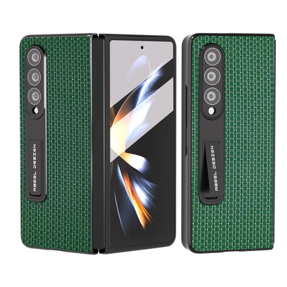 NNEDSZ Premium Leather Phone Case With Holder For Samsung Galaxy Z Fold 4 / 5G - Luxury Design - Night Green