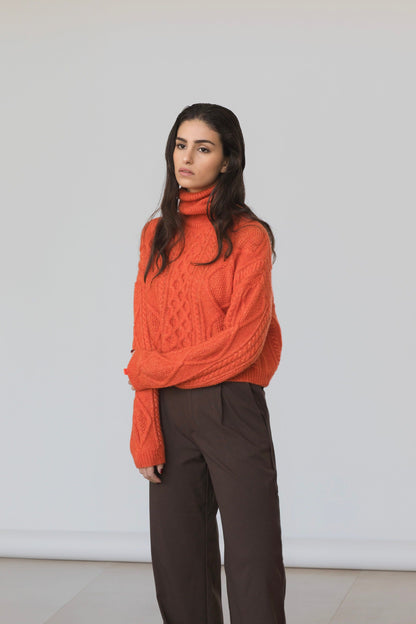 Maglione con treccia in Lana Merinos - Saffira