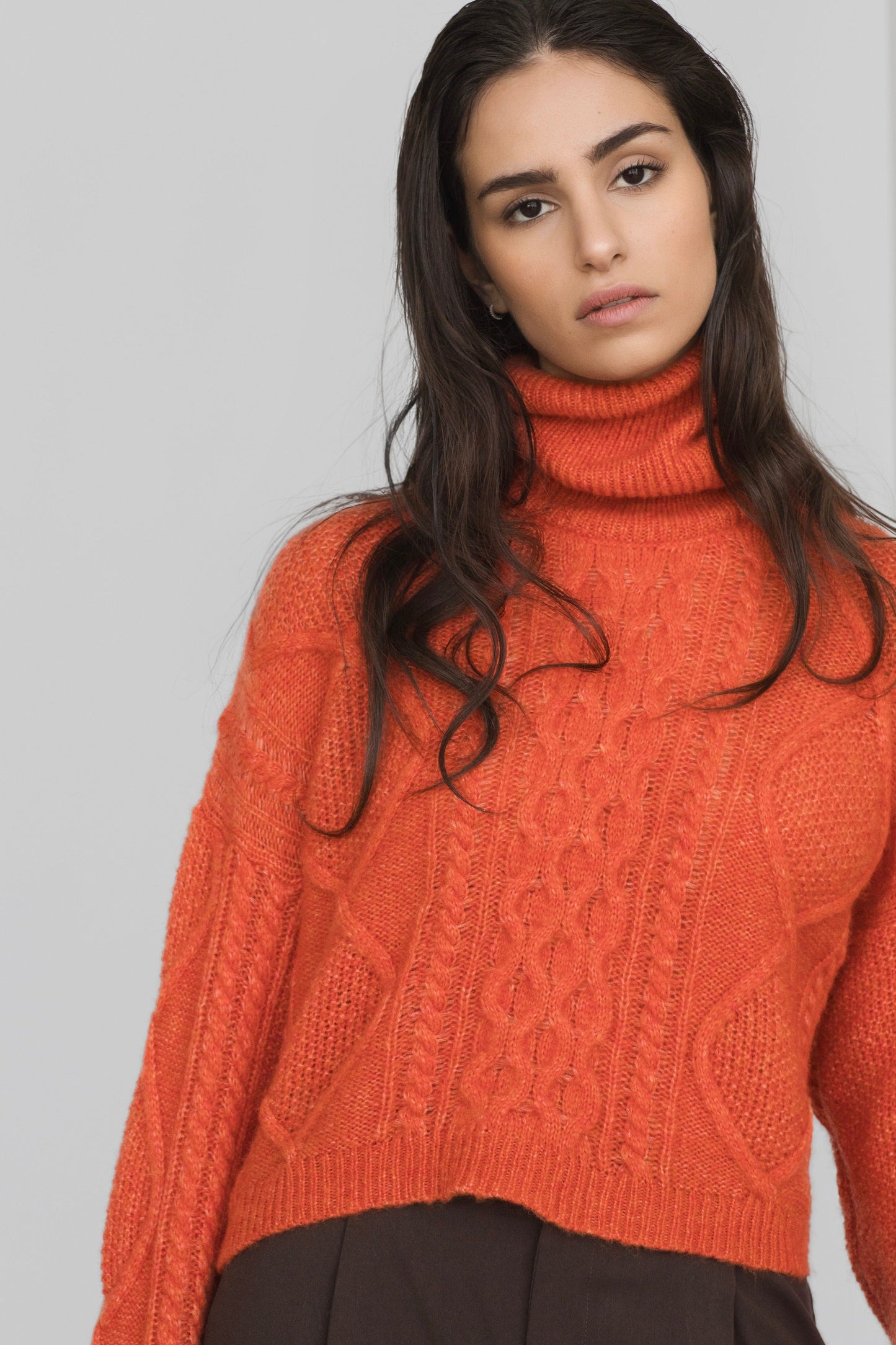 Maglione con treccia in Lana Merinos - Saffira