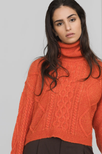 Maglione con treccia in Lana Merinos - Saffira