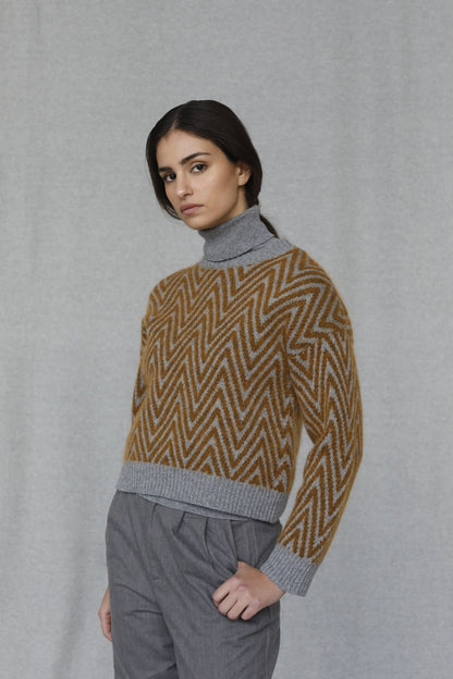 Girocollo con trama spigata in misto Lana  - Paola