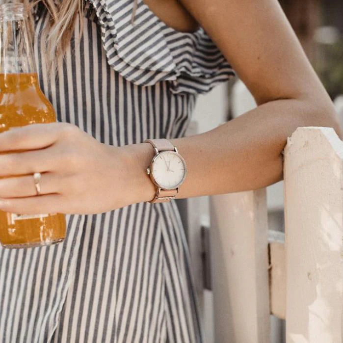 Timex Women's Pink Leather Watch, White Dial | Tw2r70400