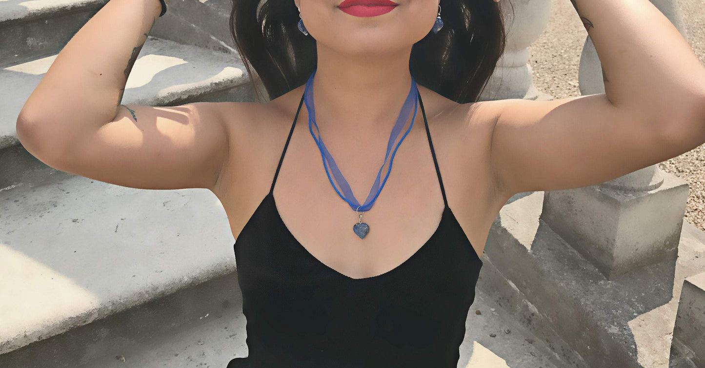Adjustable Sodalite blue organza necklace